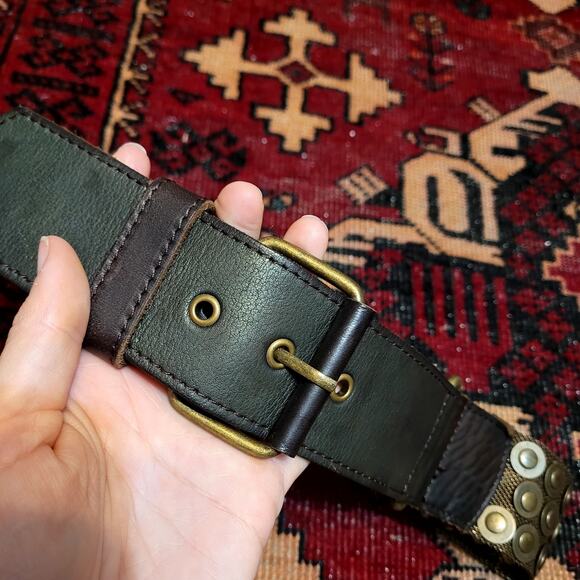 Warehouse Belt with Brass Hardware Grommets Black Leather Sz M - Picture 4 of 7